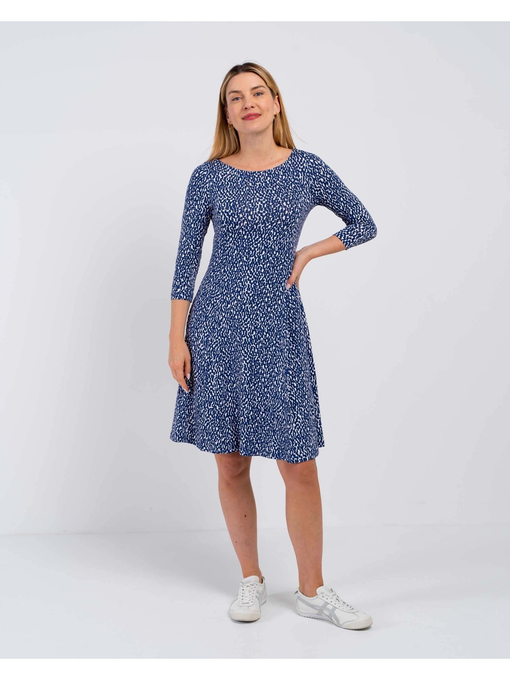 Kettlewell Women’s Navy Blue Printed Fit-and-Flare Dress